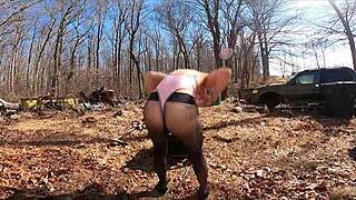 RV Camping Wife Flashes Thong Leotard and Pantyhose