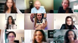 Mommy's tight pussy overflows with cum right in zoom class!