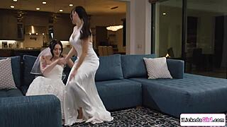 busty brunette babe scissoring tribbing milf girlfriend's wet pussy in lingerie orgasm fest