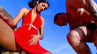 Fucking Big Tits Hot Wife Bent Over on Beach Doggystyle