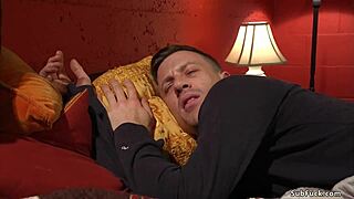 Coach and players gangbang gaping journalist slave hard!