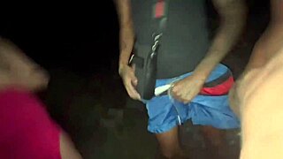 Huge cock stretches big ass amateur tits flashing outdoors