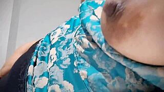 horny latina housewife plays huge natural tits and puffy nipples after wild party hangover.