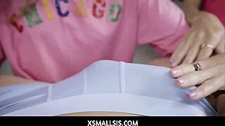 Petite step sis and bestie take turns fucking daddy