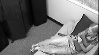 Blonde teen babe fingers shaved pussy on phone spied on before monster cock blowjob cumshot.