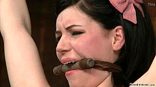 bent over hogtied lesbian slave gets fingered rough 😈🔗