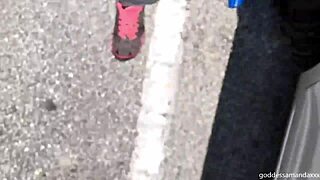 walking in my sweaty socks and sneakers outside today