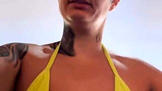 transparent thong bikini at guarujá beach gym shows pierced wet pussy to excited staring guys