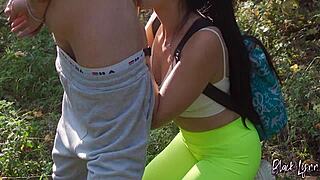 damn that horny ponytail teen's forest hike turns into quick outdoor blowjob doggystyle cum on ass!!