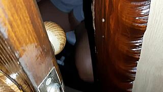 Brunette stepsister caught fingering pussy in toilet