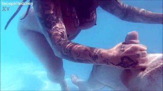 curvy blonde milf and brunette babe threesome pool fuck with huge cocks