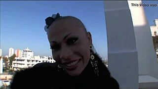 the transex teases before dropping to her knees for intense fucking