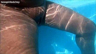 curvy blonde milf and brunette babe threesome pool fuck with huge cocks
