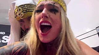 his cock pulses deep in her wet pussy and ass as he cums inside