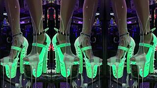 long legs high heels counter nightclub messy cum