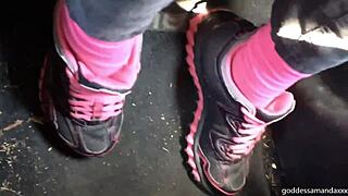 walking in my sweaty socks and sneakers outside today