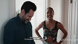 so this perverted white stepdad bends big titted ebony babe over for rough doggystyle pounding