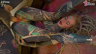 dreadlocked tattooed babe rides my cock anal cowgirl style ugh so tight