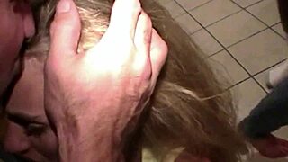 Blonde housewife swallows monster orgy cum facials!