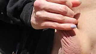 skinny blonde milf wife outdoors gets husband reach around fingering wet shaved pussy