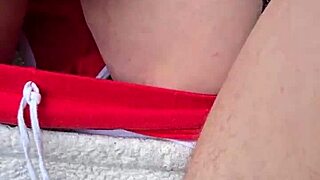 skinny blonde milf wife outdoors gets husband reach around fingering wet shaved pussy