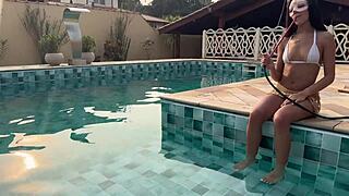 wanna watch young babe fuck poolside after hookah smoke?