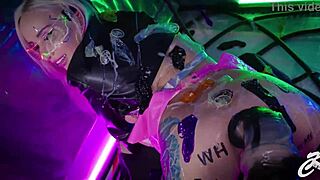 A woman experiments with massive toy stretching intimate areas deeply. She pushes body limits in solo narrative play.