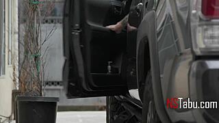 her miniskirt lifts for rough pussy pounding in the family home.