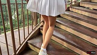 Skinny teen babe flashes dick handjobs cum on public bus