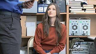 That tattooed brunette gets her pussy cocked hard in the office on hidden cam