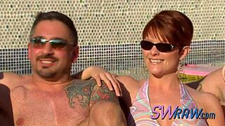 Steamy threesome heats up as horny redhead babe joins swinging couple