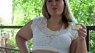 Chubby Milf's Fat Belly Mukbang Turns Outdoor Food Fetish Wild!