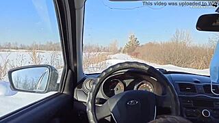 cutie deepthroats in neighbor's car swallows cum