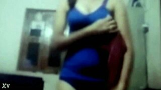 that horny schoolgirl fingers her big tits and ass in college dorm