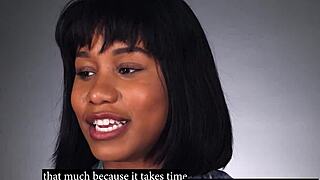 Big ass ebony milf teases in interview then masturbates passionately