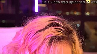 Busty tattooed blonde pornstar sneaks backstage for sloppy pov blowjob and foot handjob.