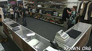 Babe seduces intense hardcore sex inside shop