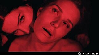 Tattooed dominatrix vampire enslaves redhead with mind control lesbian scissoring and licking