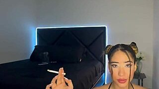 this little blonde lights up while deepthroating his monster cock in the dorm