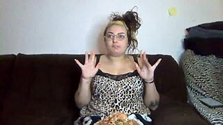 Rebeca Addams' Big Tits Devour Shrimp Backstage