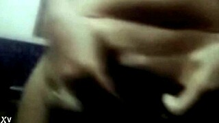 that horny schoolgirl fingers her big tits and ass in college dorm