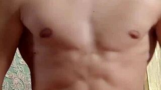 flexible skinny bodybuilder pounds hard post-study workout