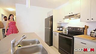 Busty Canadian MILF Neighbor Fucked Rough on Counter by Choking Deepthroat