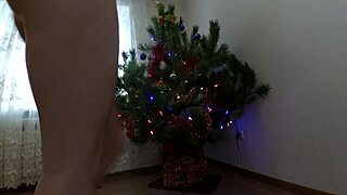 Bitch Shakes Ass And Tits Around Christmas Tree