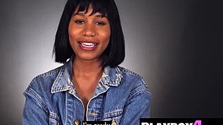 Big ass ebony milf teases in interview then masturbates passionately