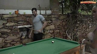 Busty blonde rides big cock at pool table pussy dripping cumshot