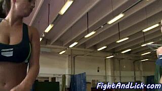 tattooed babe pins teen for intense pussy licking wrestle