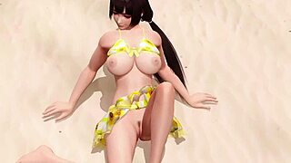 Big ass babe topless on beach in panties