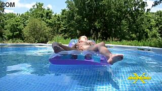 im wet n horny granny fingering by pool outdoors