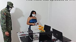 Crossdressing Soldier Pounds Venezuelan Cowgirl Wild At Work!